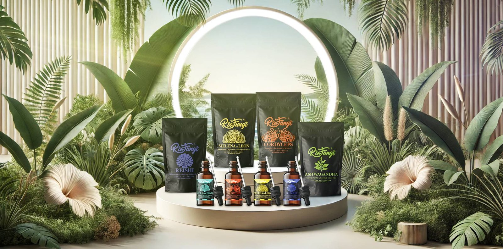 Hongos Adaptógenos medicinales en Capsulas y extracto natural Río Fungi. Melena de Leon, Reishi, Cordyceps, Ashwagandha, cola de pavo