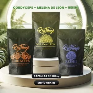 Combo Adaptógenos en cápsulas Río Fungi. Melena de Leon, Reishi, cordyceps
