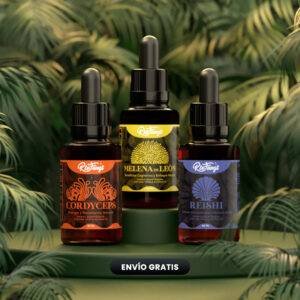 Combo Adaptógenos en extractos Río Fungi. Melena de Leon, Reishi, cordyceps