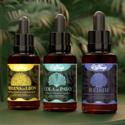 Combo Adaptógenos en extractos Río Fungi. Melena de Leon, Reishi, cola de pavo